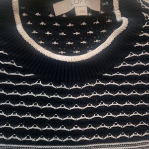 LOFT Dark Blue and White Patterned Sweater